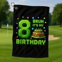 Bruh It'S My 8th Birthday Boy Gamer Pixel 8 Year Old Golf Towel thumb 1