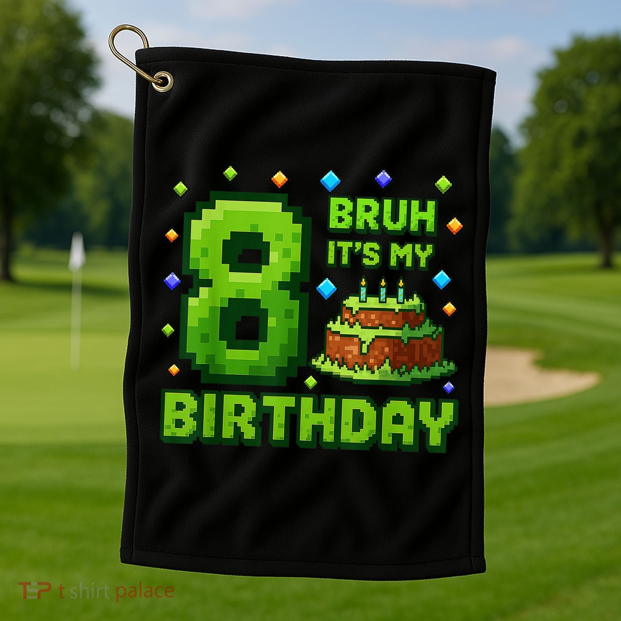 Bruh It'S My 8th Birthday Boy Gamer Pixel 8 Year Old Golf Towel