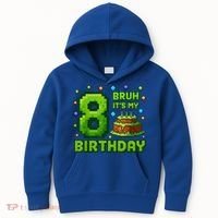 Bruh It'S My 8th Birthday Boy Gamer Pixel 8 Year Old Kids Hoodie thumb 0