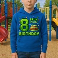 Bruh It'S My 8th Birthday Boy Gamer Pixel 8 Year Old Kids Hoodie thumb 2