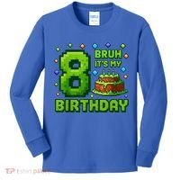 Bruh It'S My 8th Birthday Boy Gamer Pixel 8 Year Old Kids Long Sleeve Shirt thumb 0