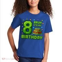 Bruh It'S My 8th Birthday Boy Gamer Pixel 8 Year Old Kids T-Shirt thumb 2