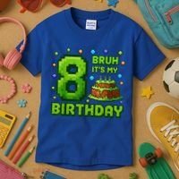 Bruh It'S My 8th Birthday Boy Gamer Pixel 8 Year Old Kids T-Shirt thumb 3