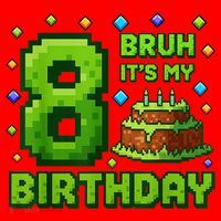 Bruh It'S My 8th Birthday Boy Gamer Pixel 8 Year Old Santa Hat thumb 1