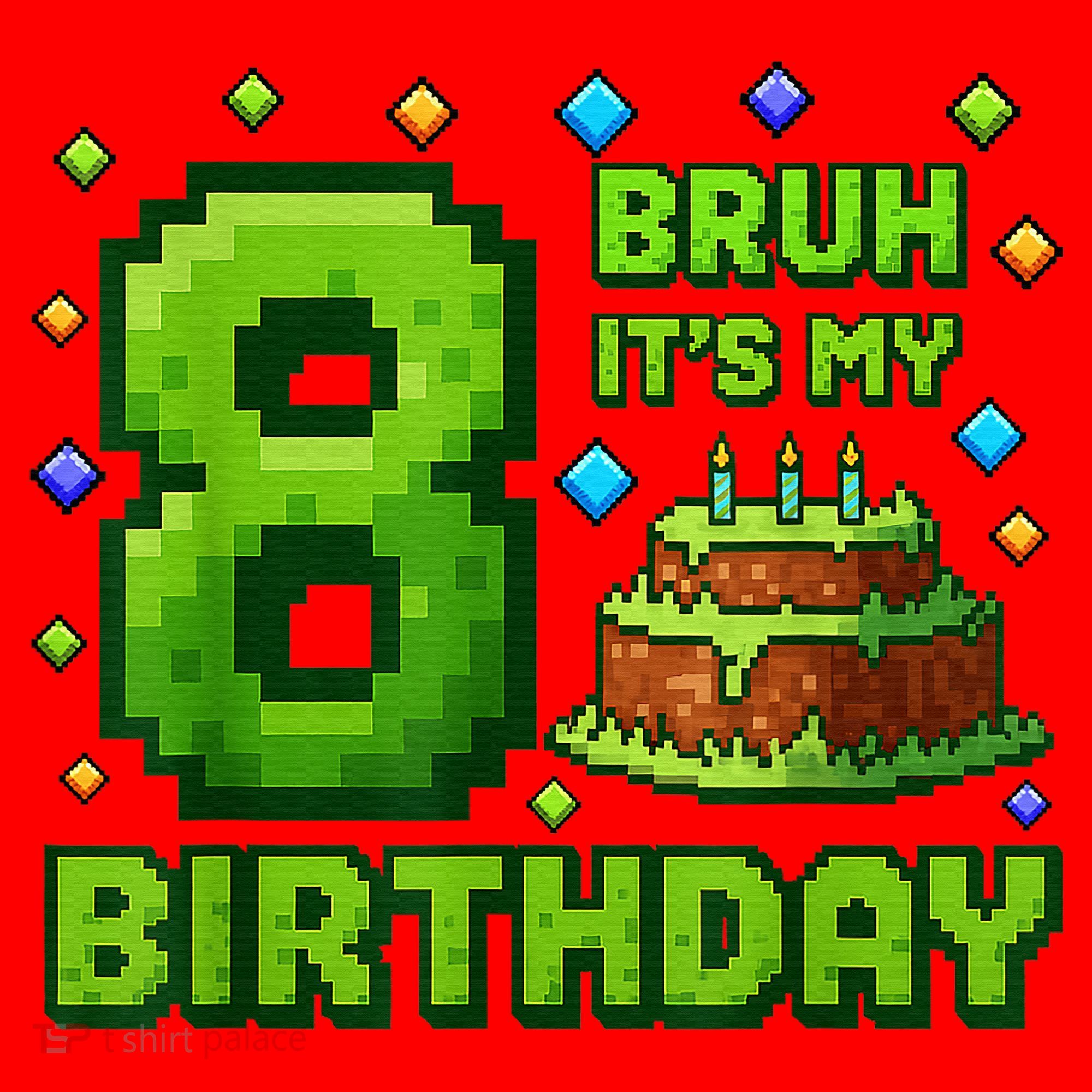 Bruh It'S My 8th Birthday Boy Gamer Pixel 8 Year Old Santa Hat