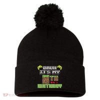 Bruh Its My 8th Birthday Boy Video Gamer Pixel Party Gaming Pom Pom 12in Knit Beanie thumb 0