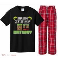 Bruh Its My 8th Birthday Boy Video Gamer Pixel Party Gaming Kids Plaid Pajama Set thumb 0