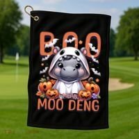 Boo I Mean Moo Deng Halloween Pygmy Hippo Gift Golf Towel thumb 1
