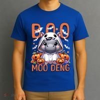 Boo I Mean Moo Deng Halloween Pygmy Hippo Gift T-Shirt thumb 3