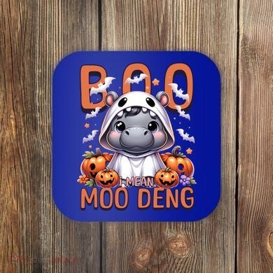 Boo I Mean Moo Deng Halloween Pygmy Hippo Gift Coaster