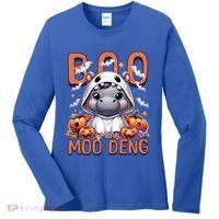 Boo I Mean Moo Deng Halloween Pygmy Hippo Gift Women's Long Sleeve Shirt thumb 0