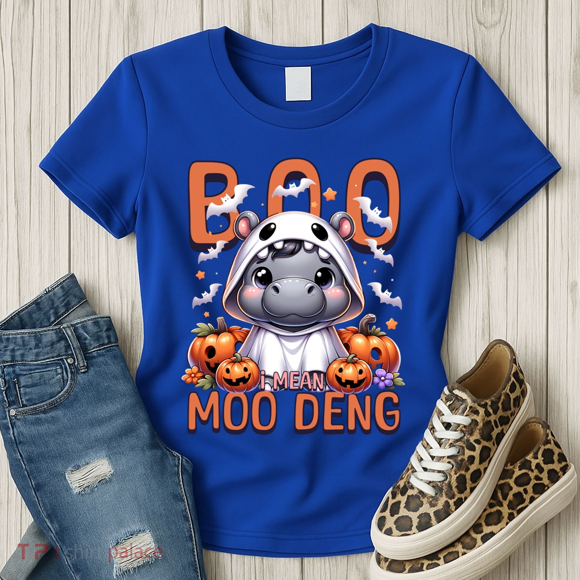 Boo I Mean Moo Deng Halloween Pygmy Hippo Gift Women's T-Shirt