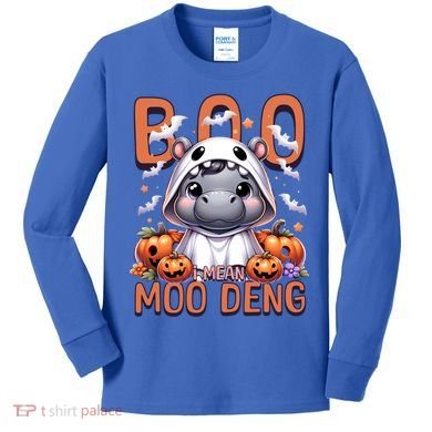 Boo I Mean Moo Deng Halloween Pygmy Hippo Gift Kids Long Sleeve Shirt