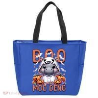Boo I Mean Moo Deng Halloween Pygmy Hippo Gift Tote Bag thumb 0
