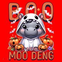 Boo I Mean Moo Deng Halloween Pygmy Hippo Gift Santa Hat thumb 1