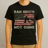 Ban Idiots Not Guns Ar15 Usa Flag 2nd Amendment Funny Gun T-Shirt thumb 3