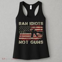 Ban Idiots Not Guns Ar15 Usa Flag 2nd Amendment Funny Gun Women's Tank Top thumb 3