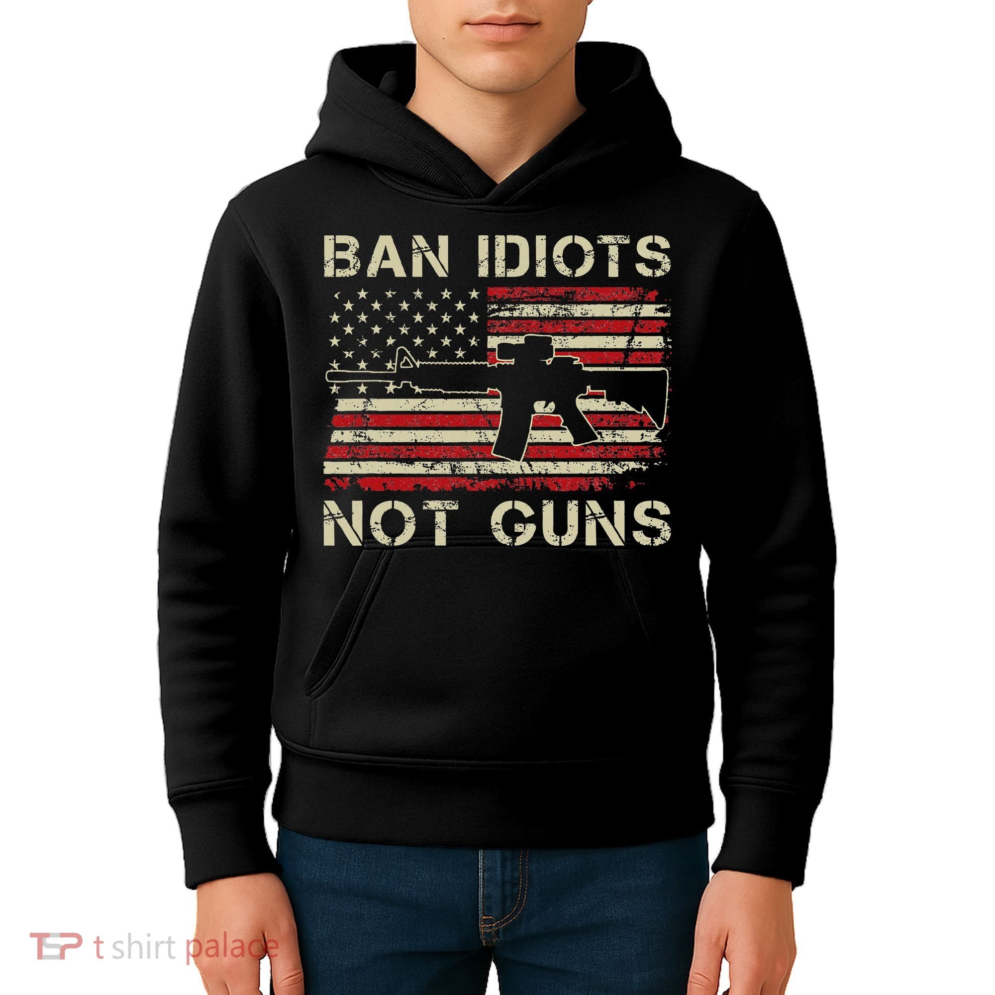 Ban Idiots Not Guns Ar15 Usa Flag 2nd Amendment Funny Gun Kids Hoodie