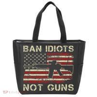 Ban Idiots Not Guns Ar15 Usa Flag 2nd Amendment Funny Gun Tote Bag thumb 0