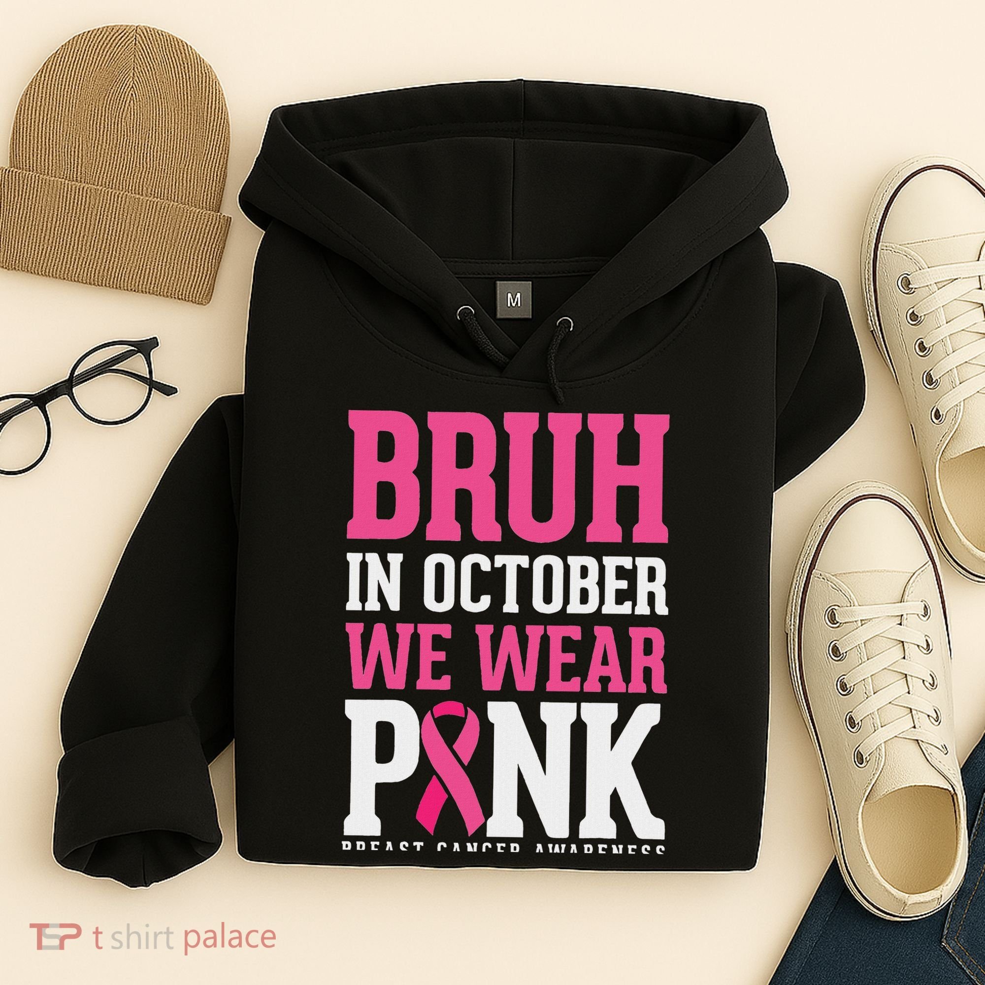 Bruh In October Wear Breast Cancer Awareness Hoodie