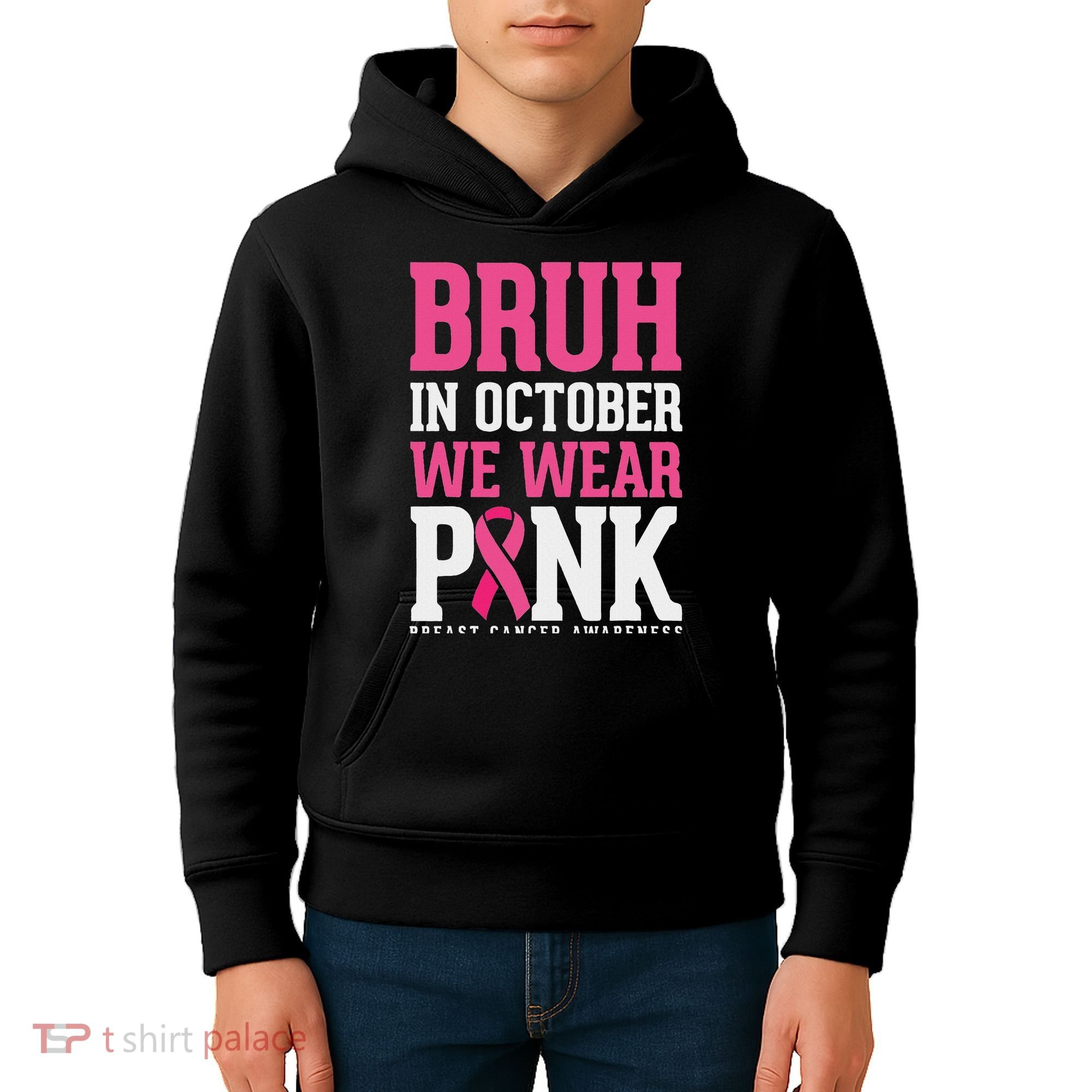 Bruh In October Wear Breast Cancer Awareness Kids Hoodie
