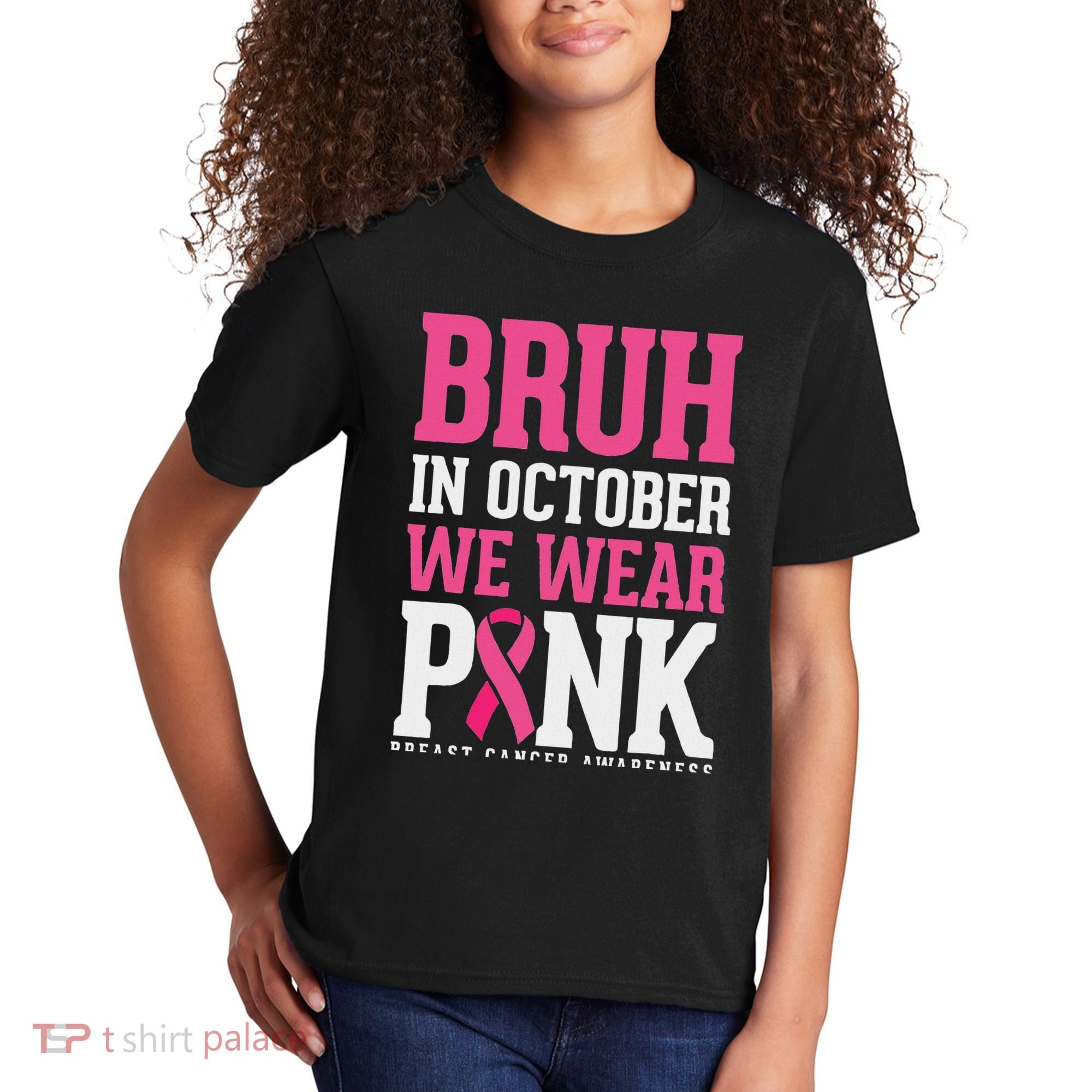 Bruh In October Wear Breast Cancer Awareness Kids T-Shirt