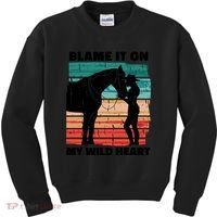 Blame It On My Wild Heart Horse Retro Kids Sweatshirt thumb 0