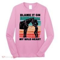 Blame It On My Wild Heart Horse Retro Long Sleeve Shirt thumb 0