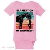 Blame It On My Wild Heart Horse Retro Baby Bodysuit thumb 0
