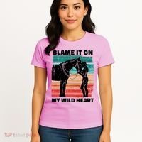Blame It On My Wild Heart Horse Retro Women's T-Shirt thumb 4