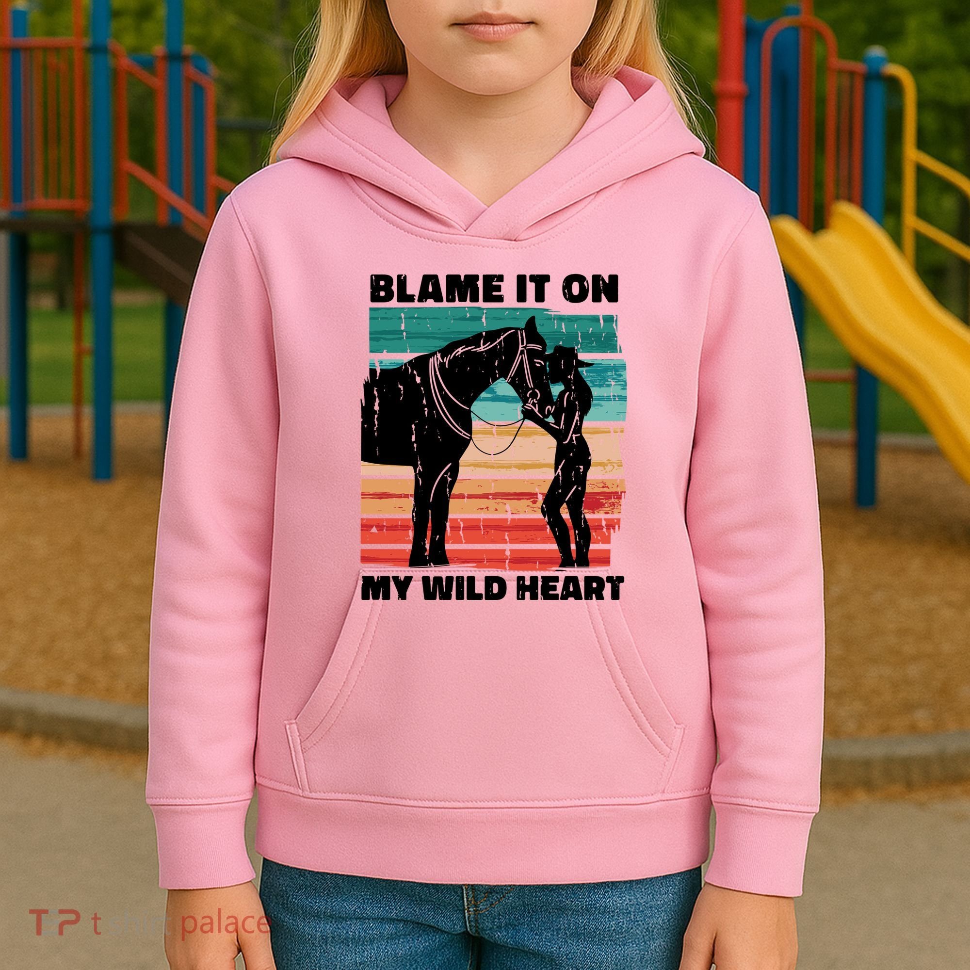 Blame It On My Wild Heart Horse Retro Kids Hoodie