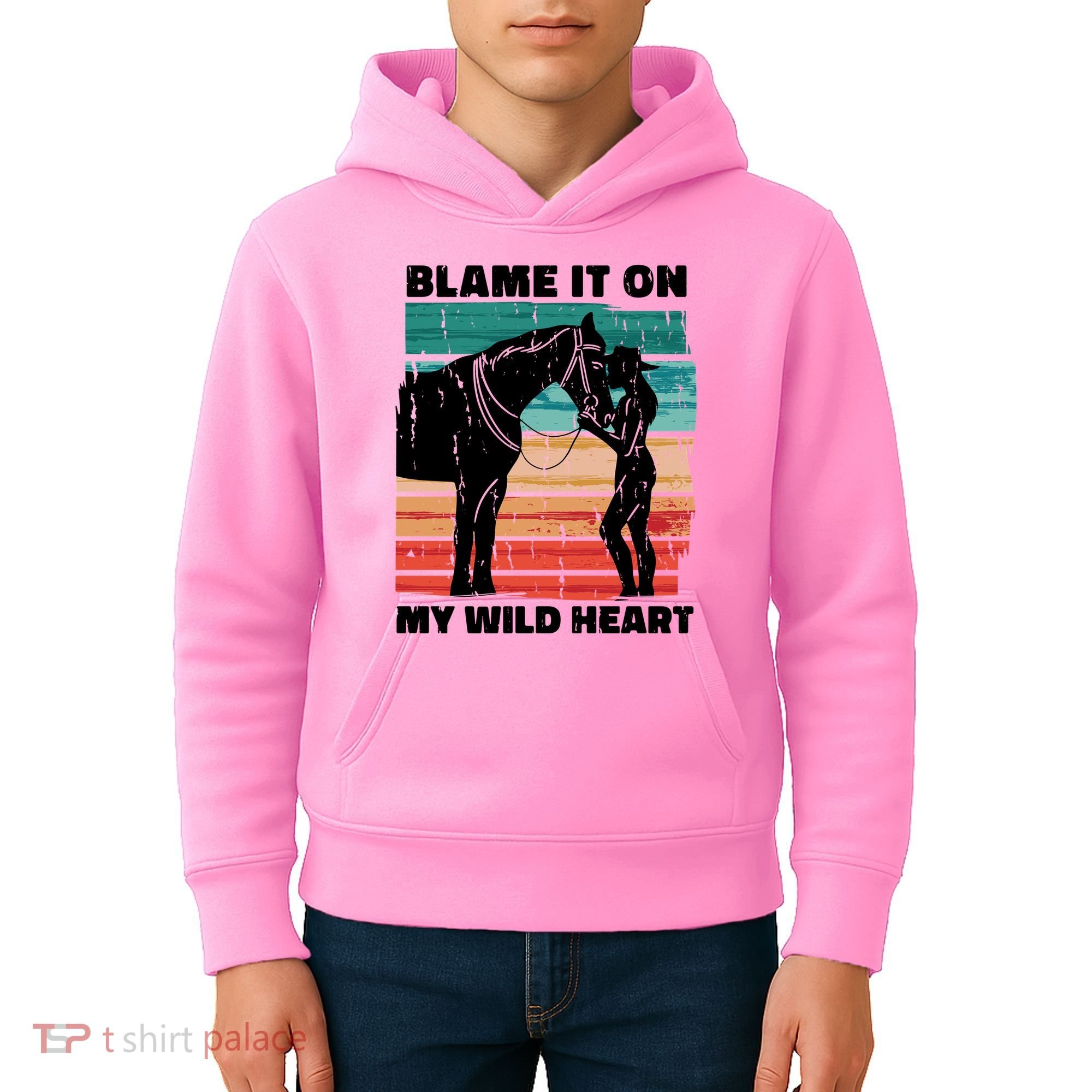 Blame It On My Wild Heart Horse Retro Kids Hoodie