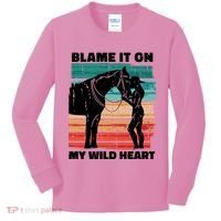 Blame It On My Wild Heart Horse Retro Kids Long Sleeve Shirt thumb 0
