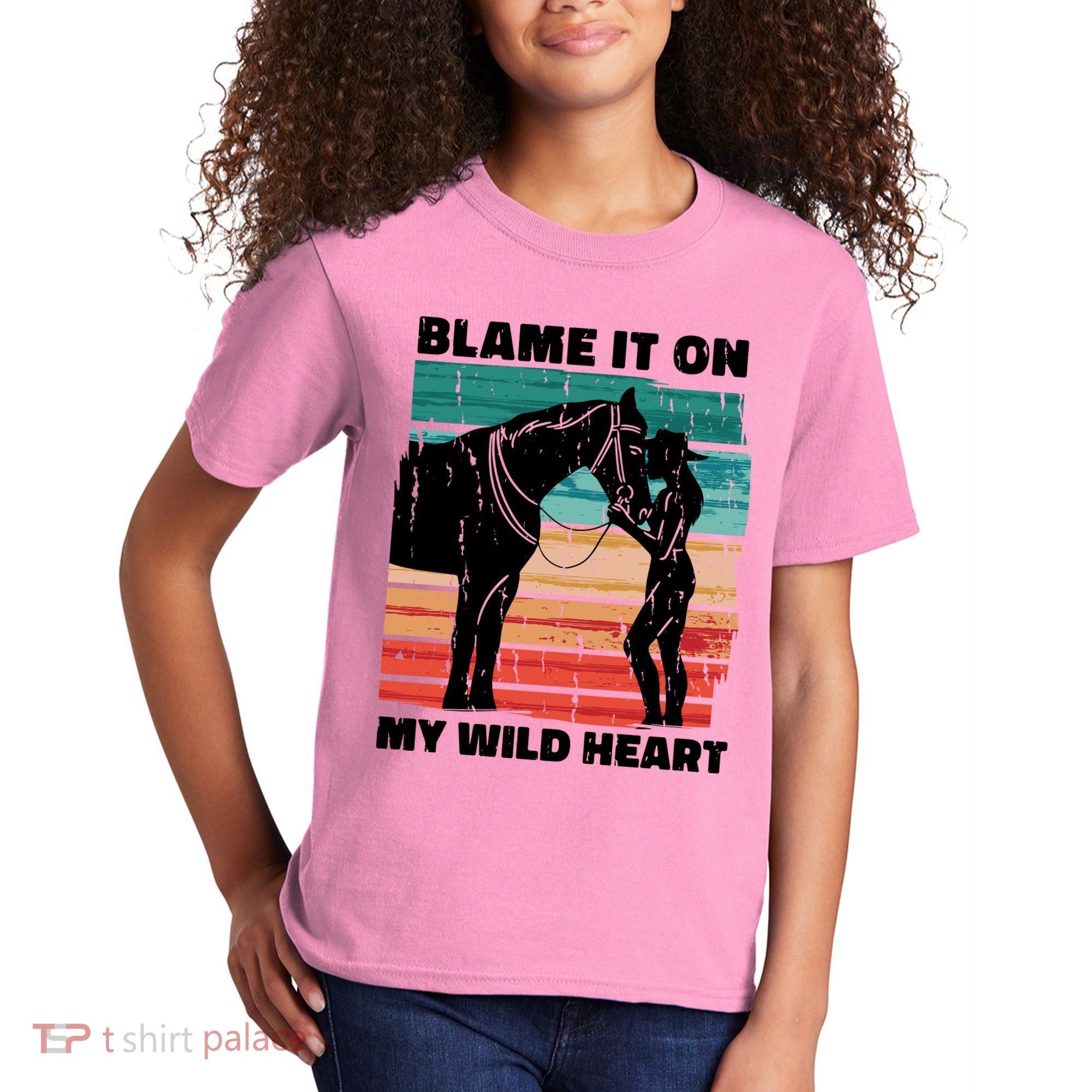 Blame It On My Wild Heart Horse Retro Kids T-Shirt