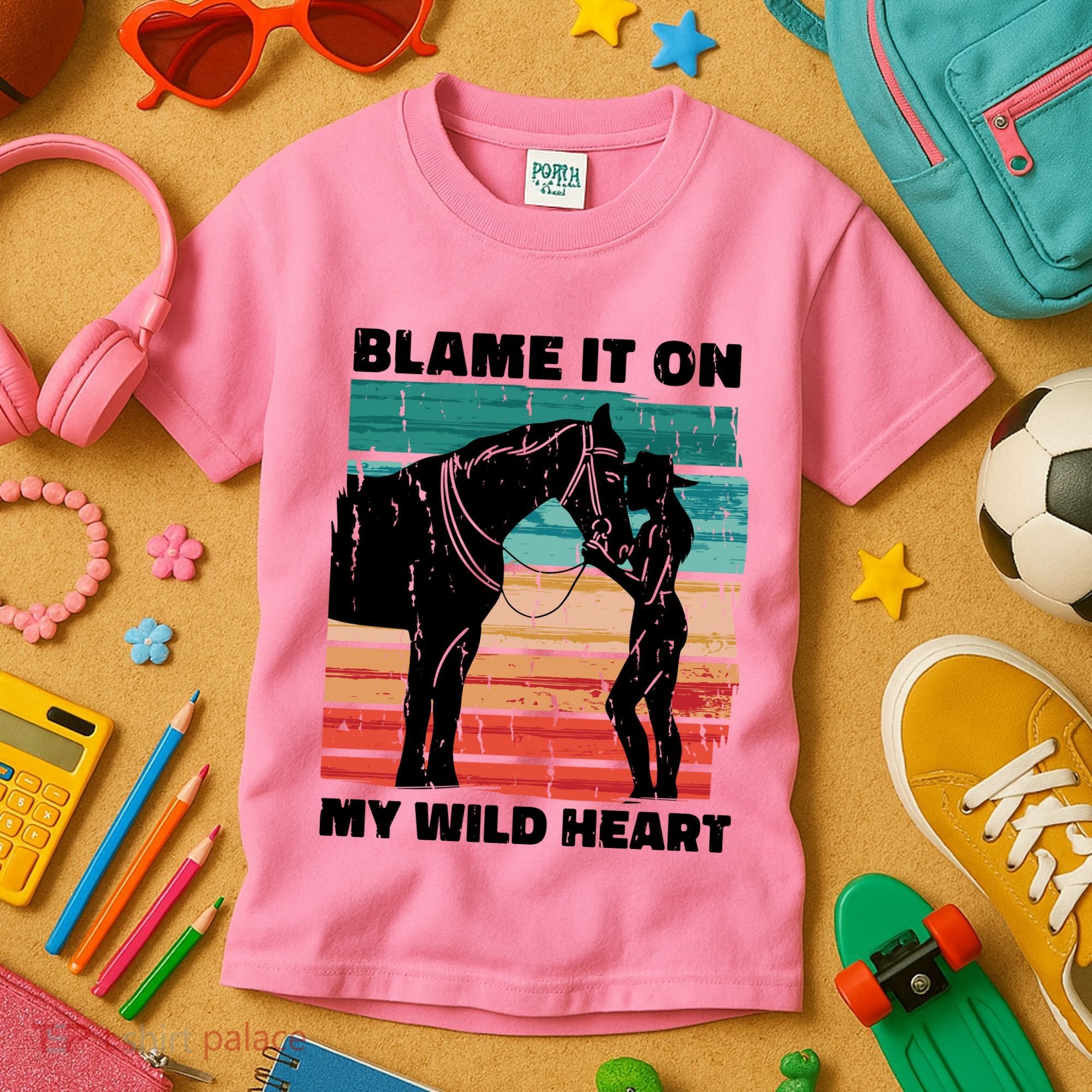 Blame It On My Wild Heart Horse Retro Kids T-Shirt