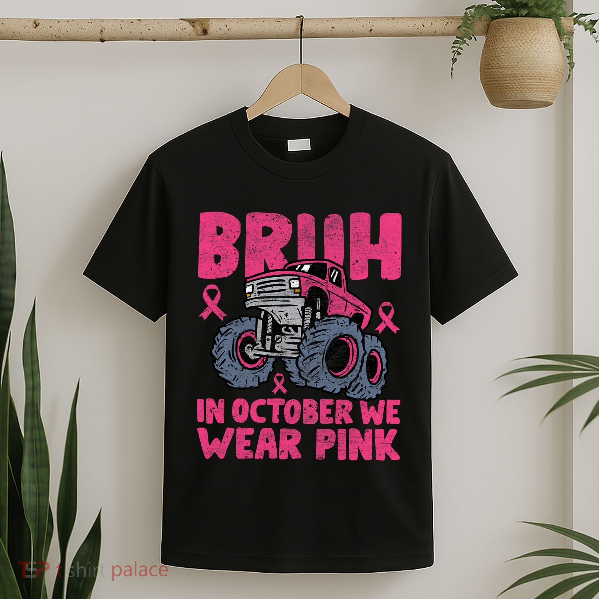 Bruh In October We Wear Breast Cancer Monster Truck T-Shirt