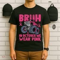 Bruh In October We Wear Breast Cancer Monster Truck T-Shirt thumb 6