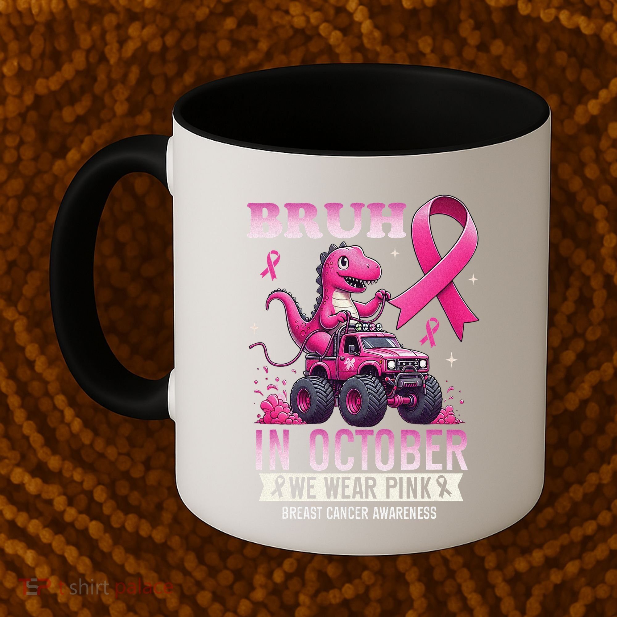 Bruh In October We Wear Pin.K Breast Cancer Awareness Coffee Mug