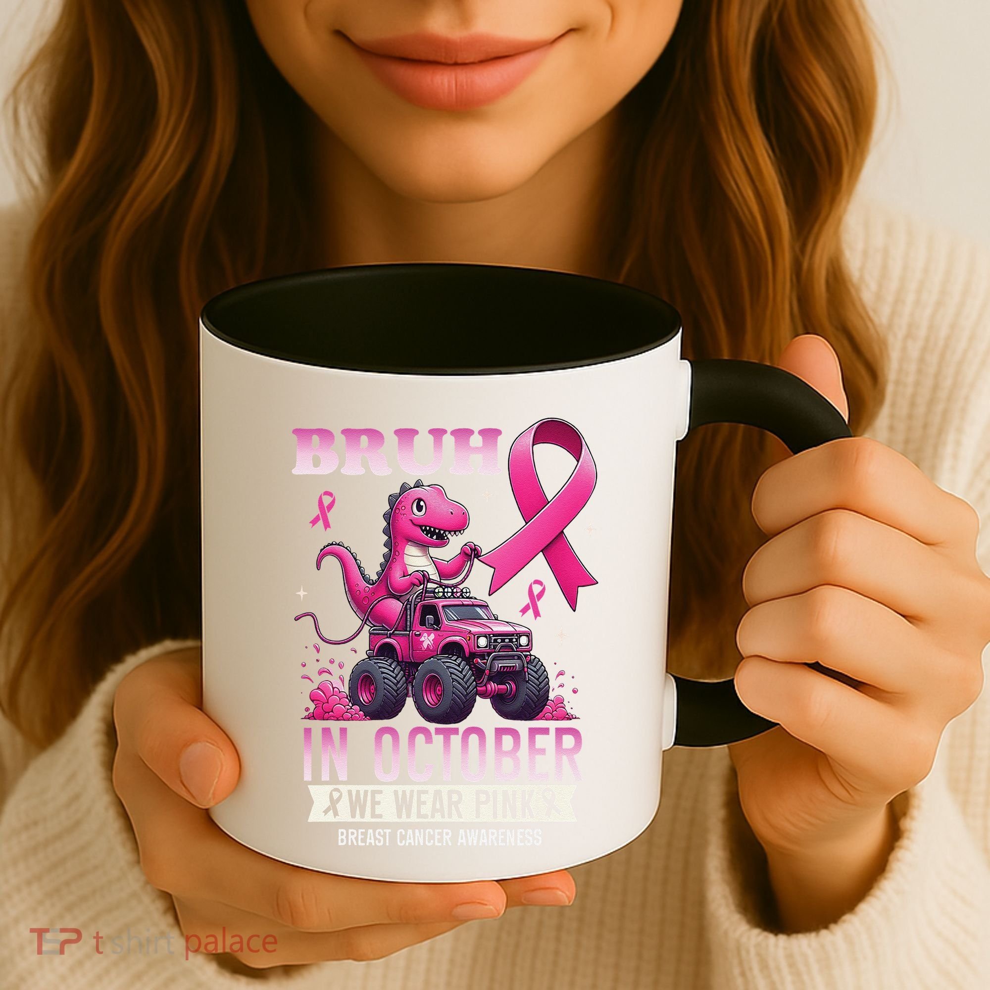 Bruh In October We Wear Pin.K Breast Cancer Awareness Coffee Mug