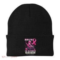 Bruh In October We Wear Pin.K Breast Cancer Awareness Beanie thumb 0