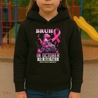 Bruh In October We Wear Pin.K Breast Cancer Awareness Kids Hoodie thumb 3