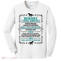Beware I Ride Horses You Will Not Be A Problem Horse Lover Kids Long Sleeve Shirt thumb 0