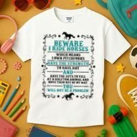 Beware I Ride Horses You Will Not Be A Problem Horse Lover Kids T-Shirt thumb 3