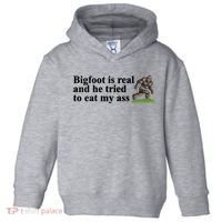 Bigfoot Is Real And He Tried To Eat My Ass Meme Toddler Hoodie thumb 0