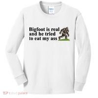 Bigfoot Is Real And He Tried To Eat My Ass Meme Kids Long Sleeve Shirt thumb 0