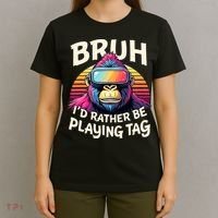 Bruh ID Rather Be Playing Tag Gorilla Wearing Vr Gamer T-Shirt thumb 4