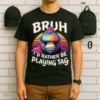 Bruh ID Rather Be Playing Tag Gorilla Wearing Vr Gamer T-Shirt thumb 6