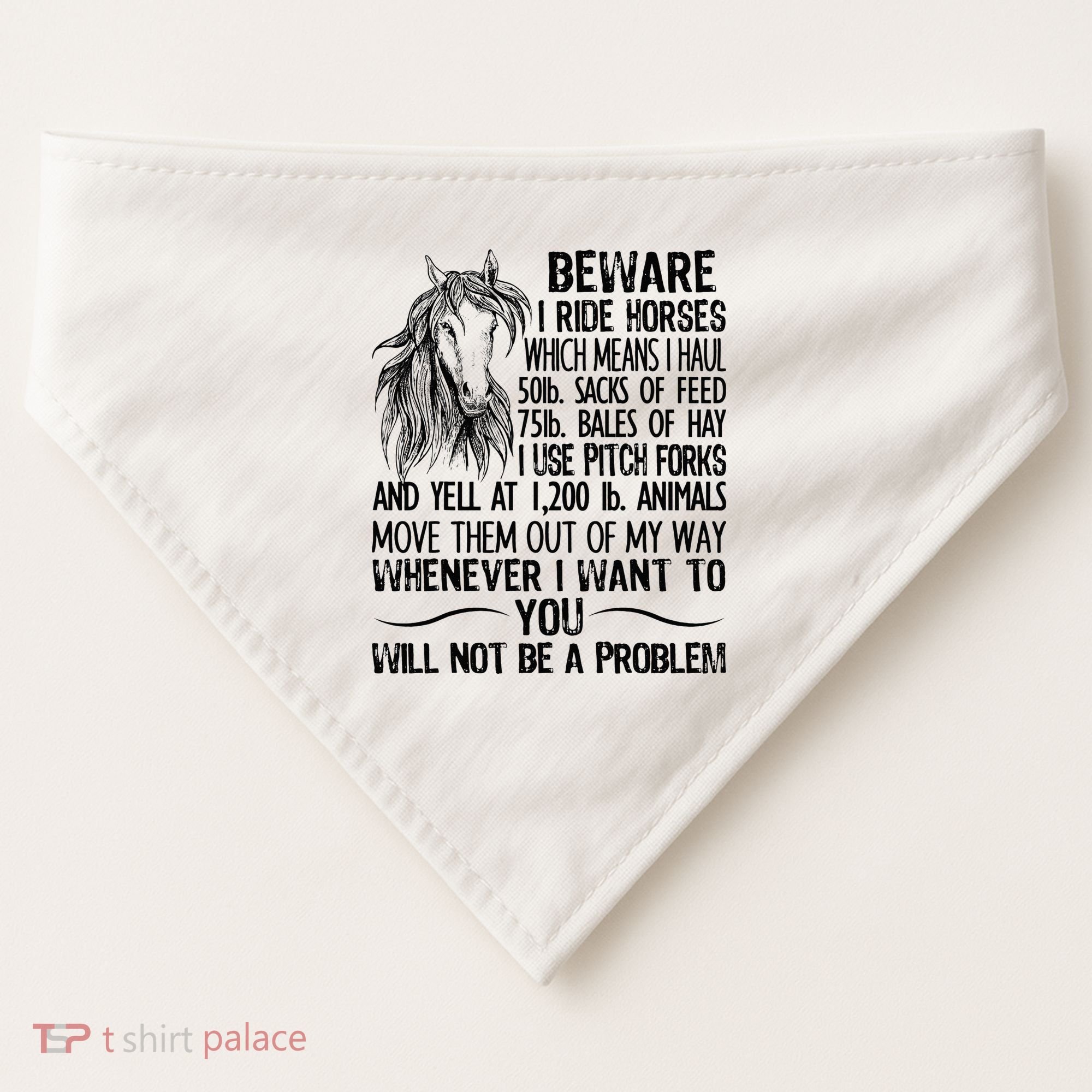 Beware I Ride Horses Not Be A Problem Funny Horse USA-Made Doggie Bandana