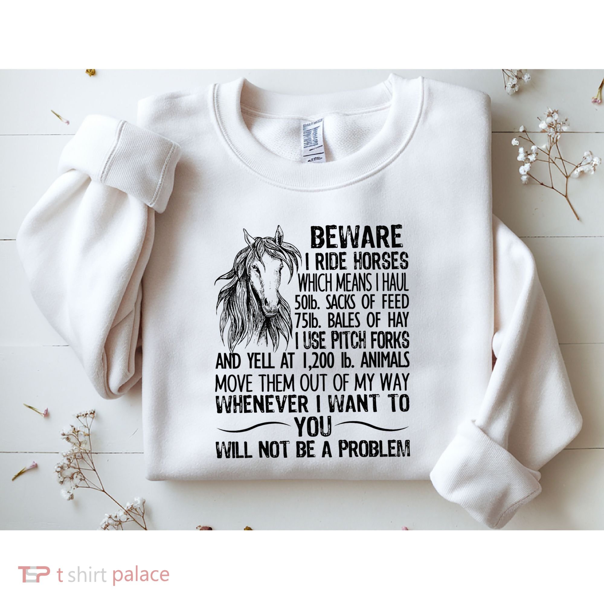 Beware I Ride Horses Not Be A Problem Funny Horse Sweatshirt