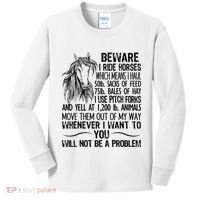 Beware I Ride Horses Not Be A Problem Funny Horse Kids Long Sleeve Shirt thumb 0